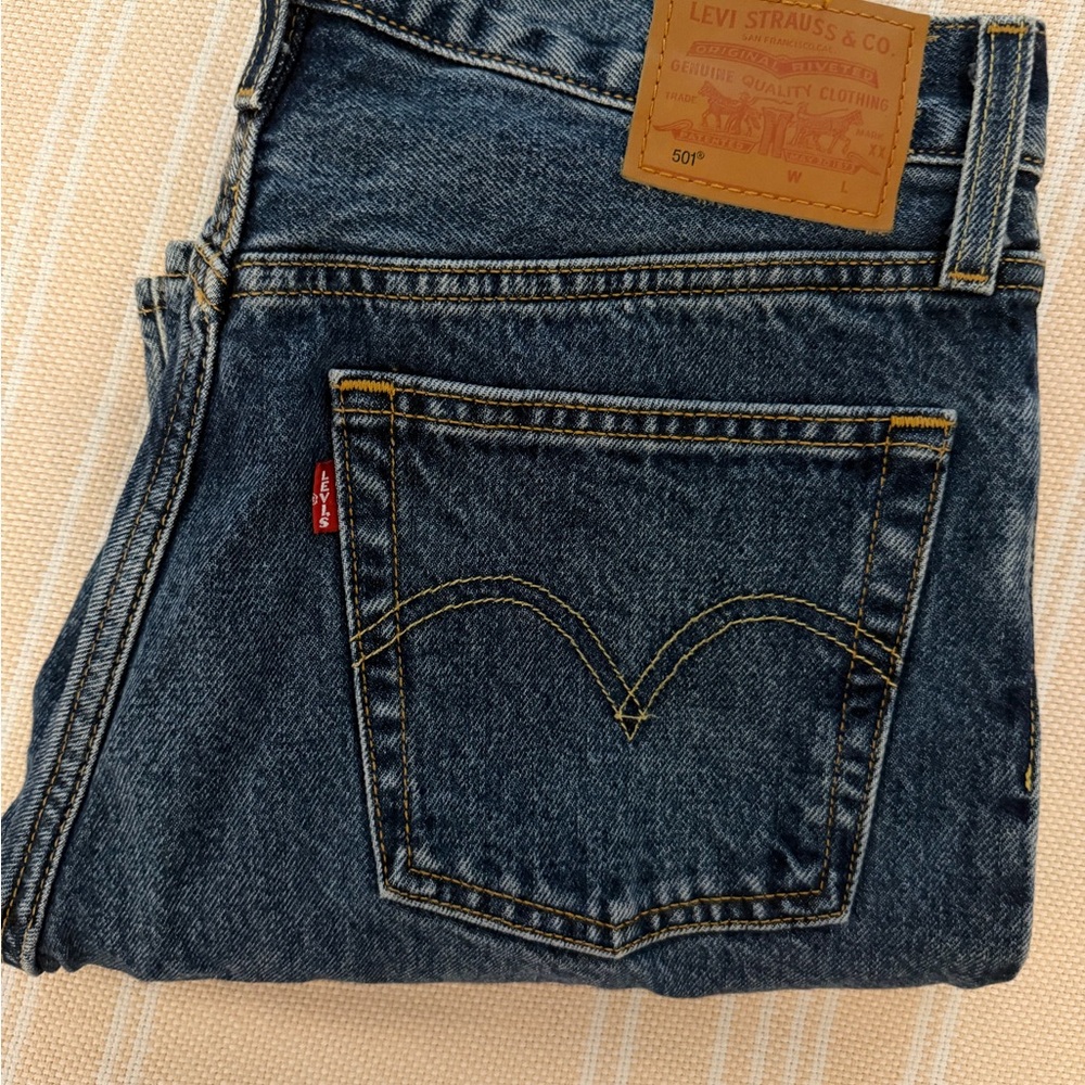 Levi's premium 501 women’s straight leg jeans dark denim wash size 27 waist